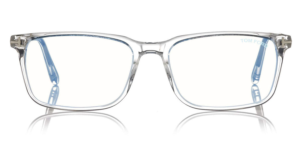 Tom Ford® FT5735-B FT5735-B 026 56 - 026 - Shiny Crystal, Shiny Palladium t" Logo / Blue Block Lenses" Eyeglasses