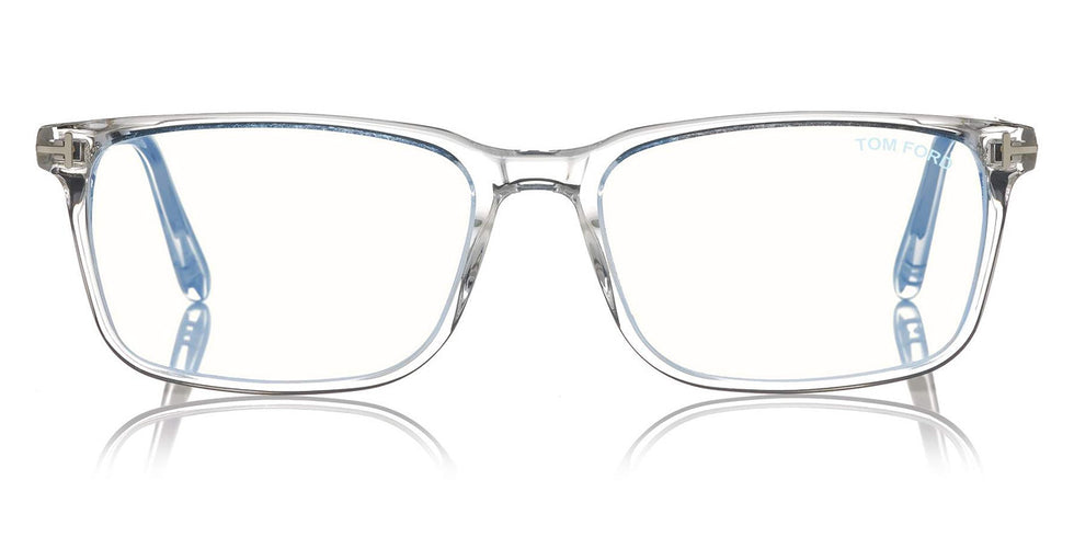Tom Ford® FT5735-B FT5735-B 026 56 - 026 - Shiny Crystal, Shiny Palladium t" Logo / Blue Block Lenses" Eyeglasses