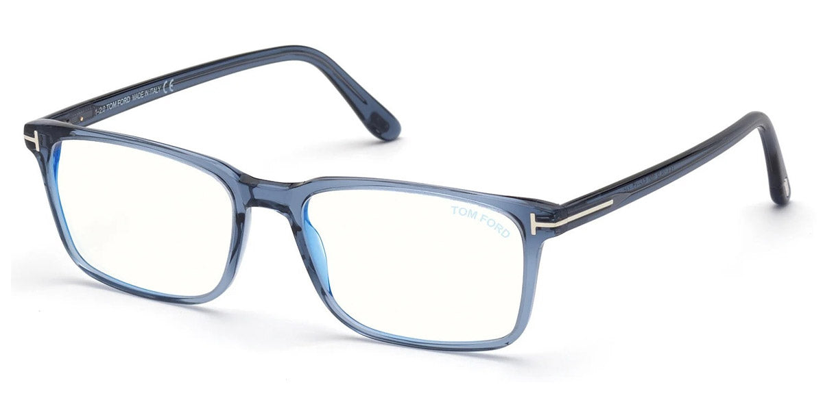 Tom Ford® FT5735-B FT5735-B 090 56 - 090 - Shiny Transparent Blue, Shiny Palladium t" Logo / Blue Block Lenses" Eyeglasses