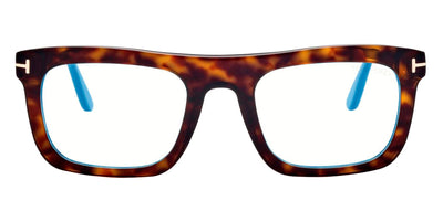 Tom Ford® FT5757-B FT5757-B 052 52 - 052 - Shiny Classic Dark Havana, t" Logo / Blue Block Lenses" Eyeglasses