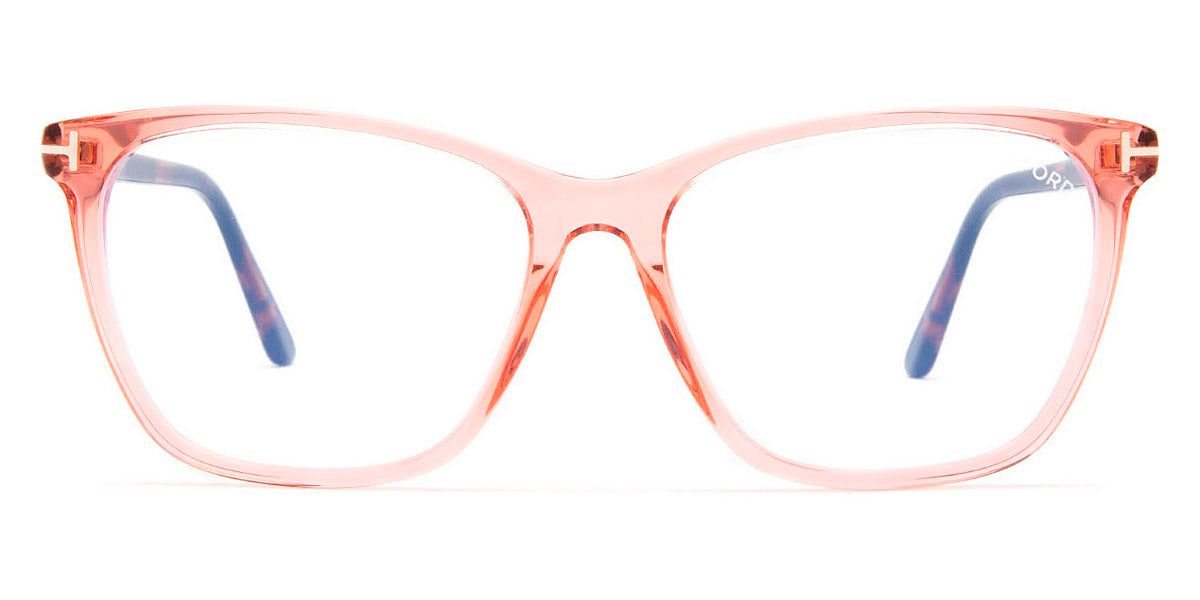 Tom Ford® FT5762-B FT5762-B 074 55 - 074 - Shiny Transp Coral, Pink Grapefruit Havana, t" Logo/blue Block Lenses" Eyeglasses
