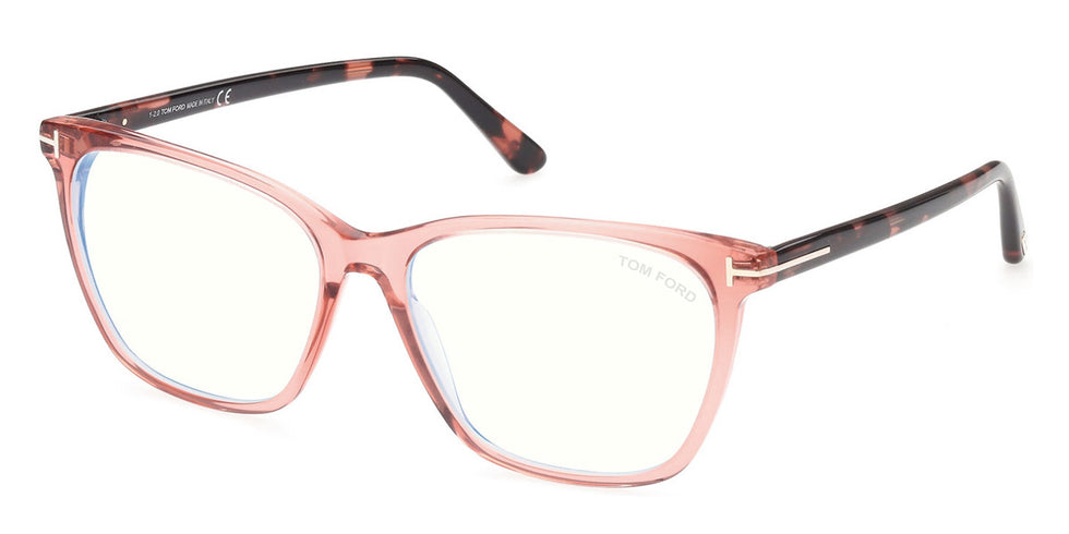 Tom Ford® FT5762-B FT5762-B 052 55 - 052 - Shiny Classic Dark Havana, t" Logo / Blue Block Lenses" Eyeglasses
