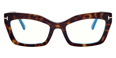 Tom Ford® FT5766-B FT5766-B 052 54 - 052 - Shiny Classic Dark Havana, t" Logo / Blue Block Lenses" Eyeglasses