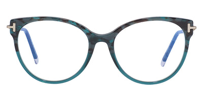 Tom Ford® FT5770-B FT5770-B 056 54 - 056 - Teal Havana With Transp Teal, Palladium, t" Logo/blue Block Lenses" Eyeglasses