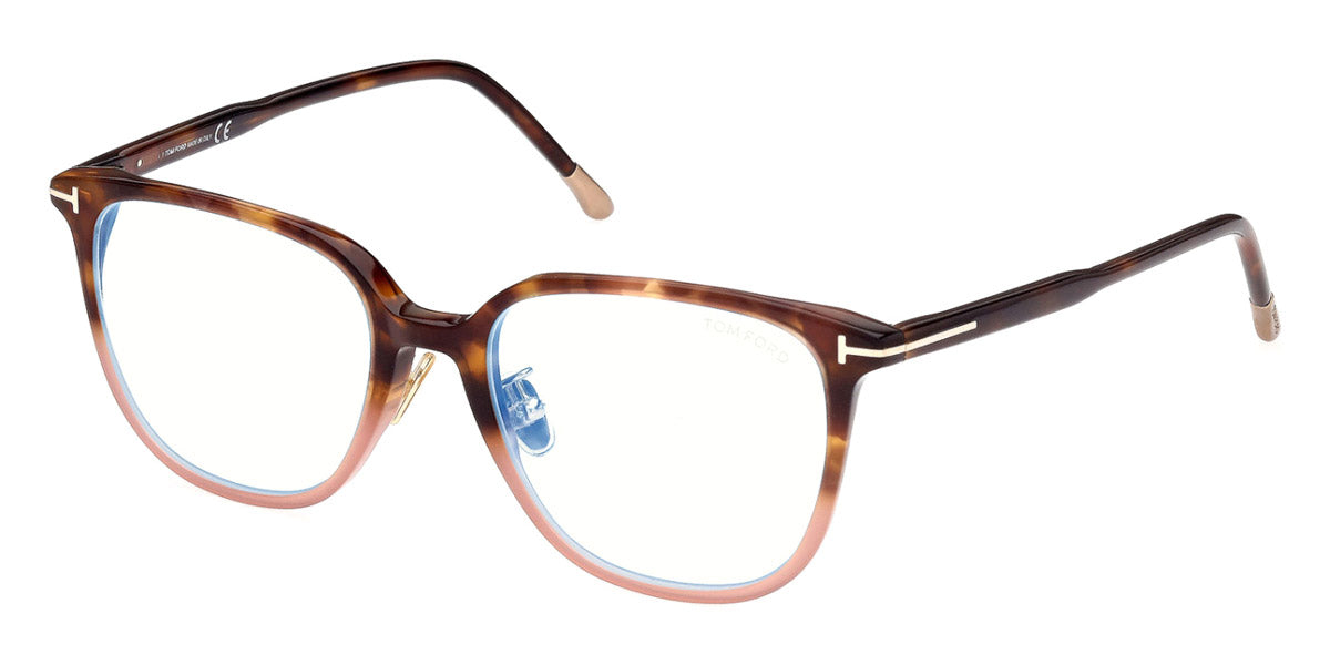 Tom Ford® FT5778-D-B FT5778-D-B 055 53 - 055 - Shiny Medium Havana To Milky Pink, t" Logo / Blue Block Lenses" Eyeglasses