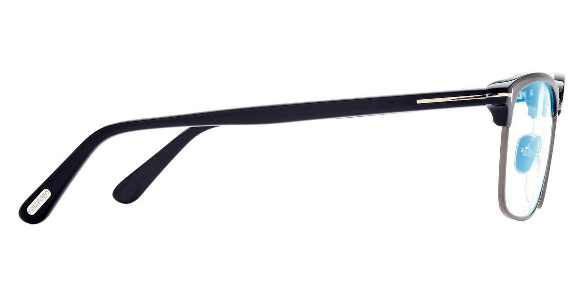 Tom Ford® FT5801-B FT5801-B 001 54 - 001 - Black, Shiny Dark Ruthenium, t" Logo / Blue Block Lenses" Eyeglasses