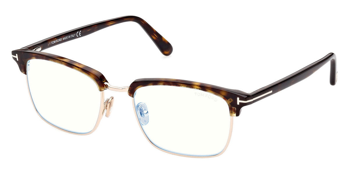 Tom Ford® FT5801-B FT5801-B 052 54 - 052 - Classic Dark Havana, Shiny Rose Gold, t" Logo/ Blue Block Lenses" Eyeglasses