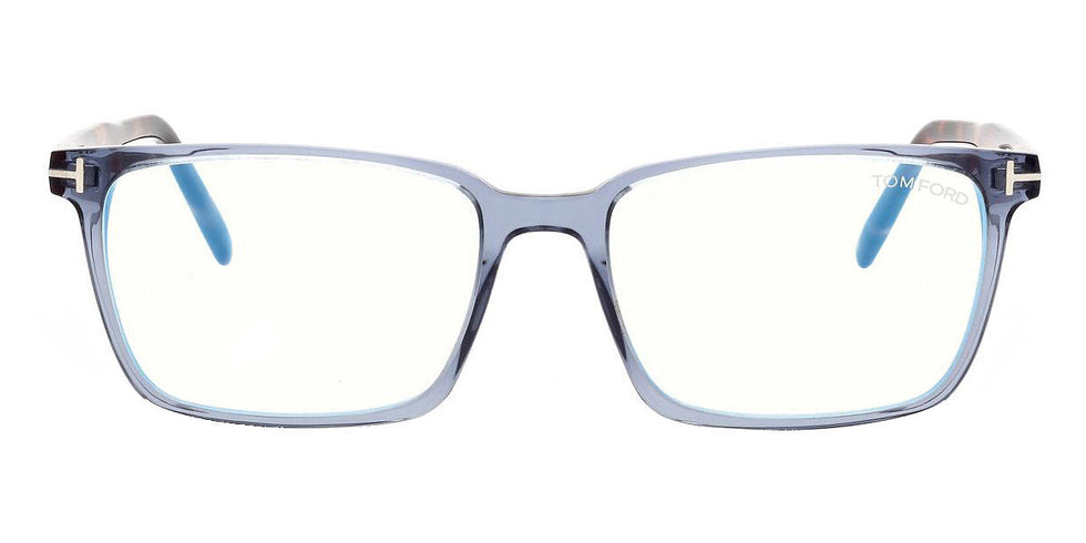 Tom Ford® FT5802-B FT5802-B 020 55 - 020 - Shiny Transp. Grey, Vintage Grey Havana, t" Logo / Blue Block Lenses" Eyeglasses