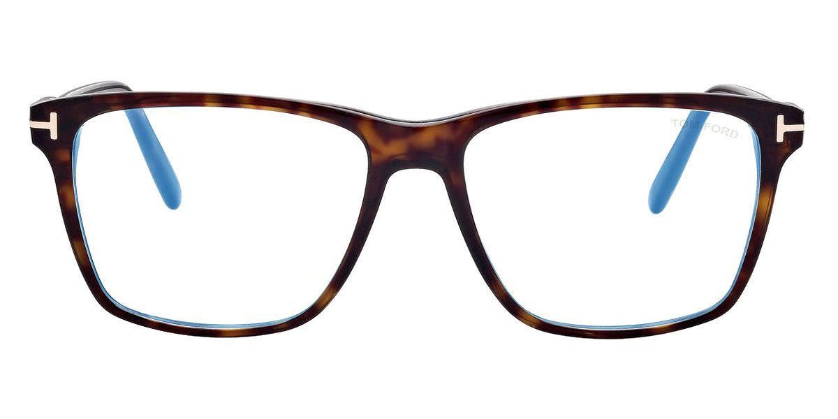 Tom Ford® FT5817-B FT5817-B 052 56 - 052 - Shiny Dark Havana, t" Logo / Blue Block Lenses" Eyeglasses