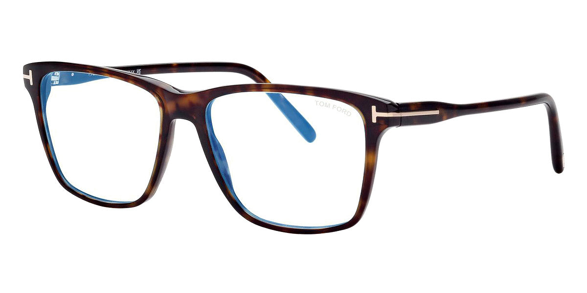 Tom Ford® FT5817-B FT5817-B 052 56 - 052 - Shiny Dark Havana, t" Logo / Blue Block Lenses" Eyeglasses
