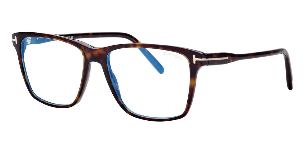 Tom Ford® FT5817-B FT5817-B 052 56 - 052 - Shiny Dark Havana, t" Logo / Blue Block Lenses" Eyeglasses