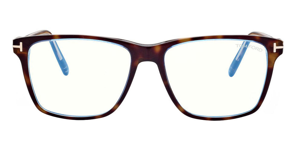 Tom Ford® FT5817-B FT5817-B 055 56 - 055 - Shiny Bilayer Transp Blue & Classic Havana, t" Logo/blue Block Lenses" Eyeglasses