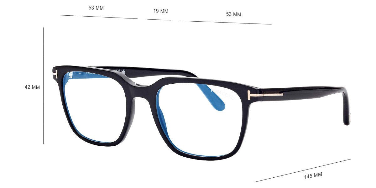 Tom Ford® FT5818-B FT5818-B 001 53 - 001 - Shiny Black t" Logo / Blue Block Lenses" Eyeglasses