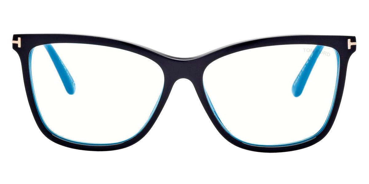 Tom Ford® FT5824-B FT5824-B 001 56 - 001 - Shiny Black / Blue Block Lenses With Sun Clip Eyeglasses