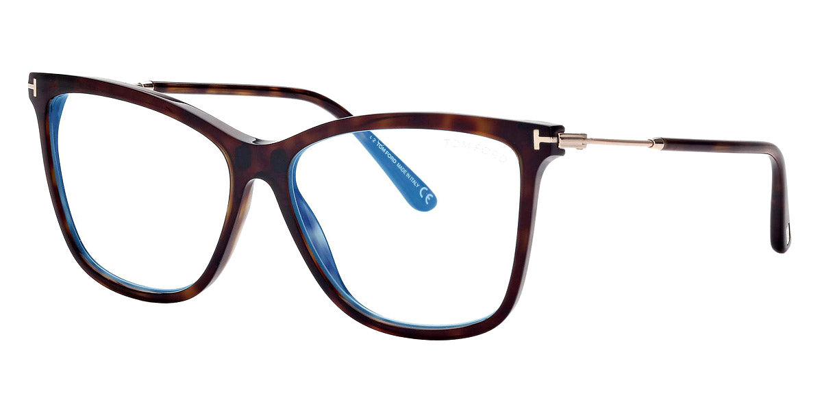 Tom Ford® FT5824-B FT5824-B 052 56 - 052 - Shiny Dark Havana / Blue Block Lenses With Sun Clip Eyeglasses