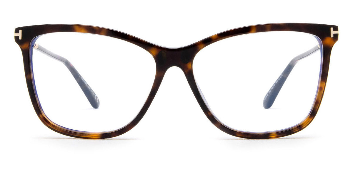 Tom Ford® FT5824-B FT5824-B 052 56 - 052 - Shiny Dark Havana / Blue Block Lenses With Sun Clip Eyeglasses