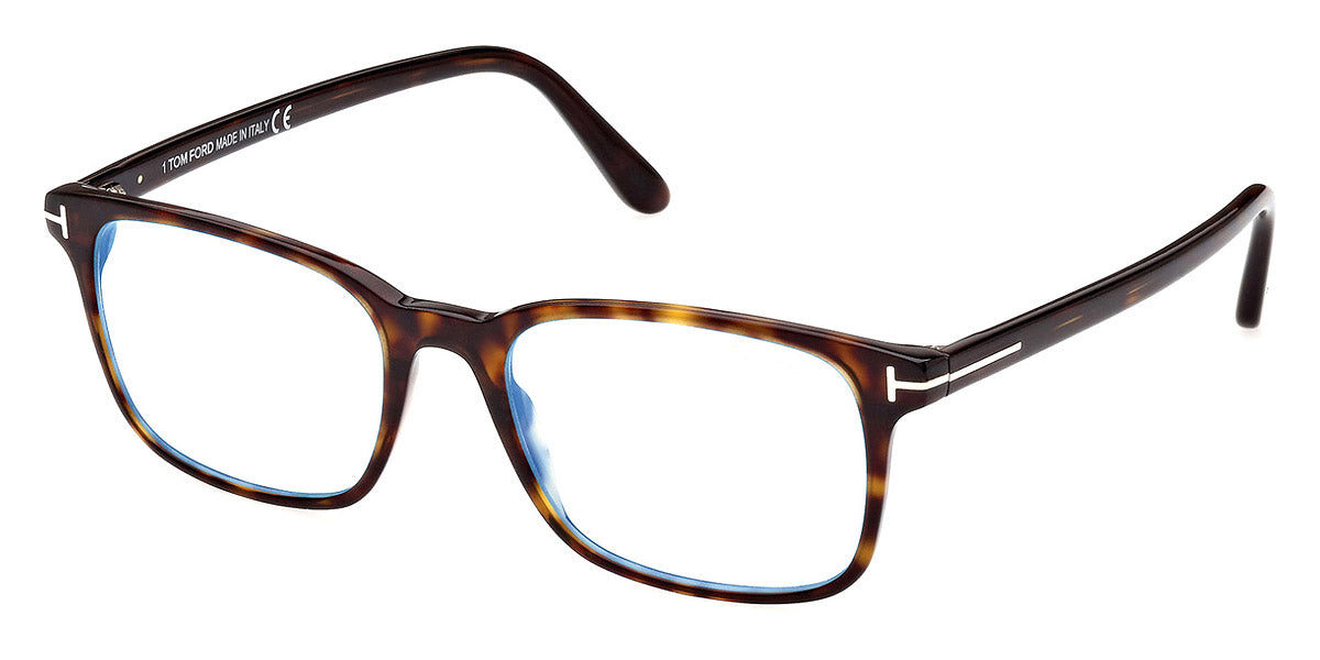 Tom Ford® FT5831-F-B FT5831-F-B 052 55 - 052 - Shiny Dark Havana, t" Logo / Blue Block Lenses" Eyeglasses