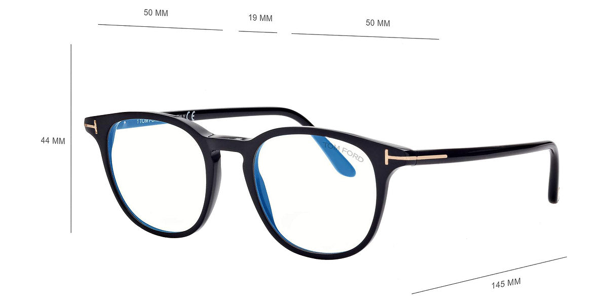 Tom Ford® FT5832-B FT5832-B 001 50 - 001 - Shiny Black , t" Logo / Blue Block Lenses" Eyeglasses