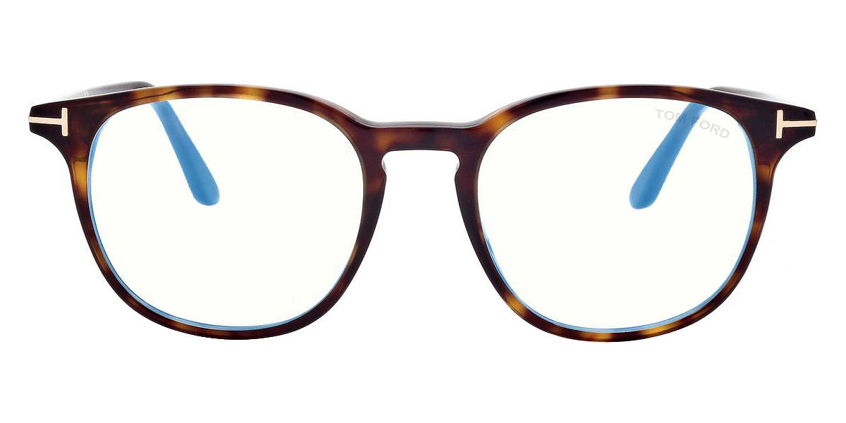 Tom Ford® FT5832-B FT5832-B 052 50 - 052 - Shiny Dark Havana, t" Logo / Blue Block Lenses" Eyeglasses