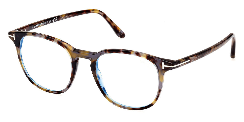 Tom Ford® FT5832-B FT5832-B 055 50 - 055 - Shiny Coloured Havana, t" Logo / Blue Block Lenses" Eyeglasses