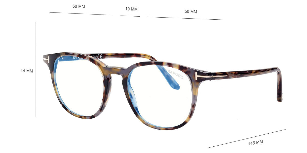 Tom Ford® FT5832-B FT5832-B 055 50 - 055 - Shiny Coloured Havana, t" Logo / Blue Block Lenses" Eyeglasses