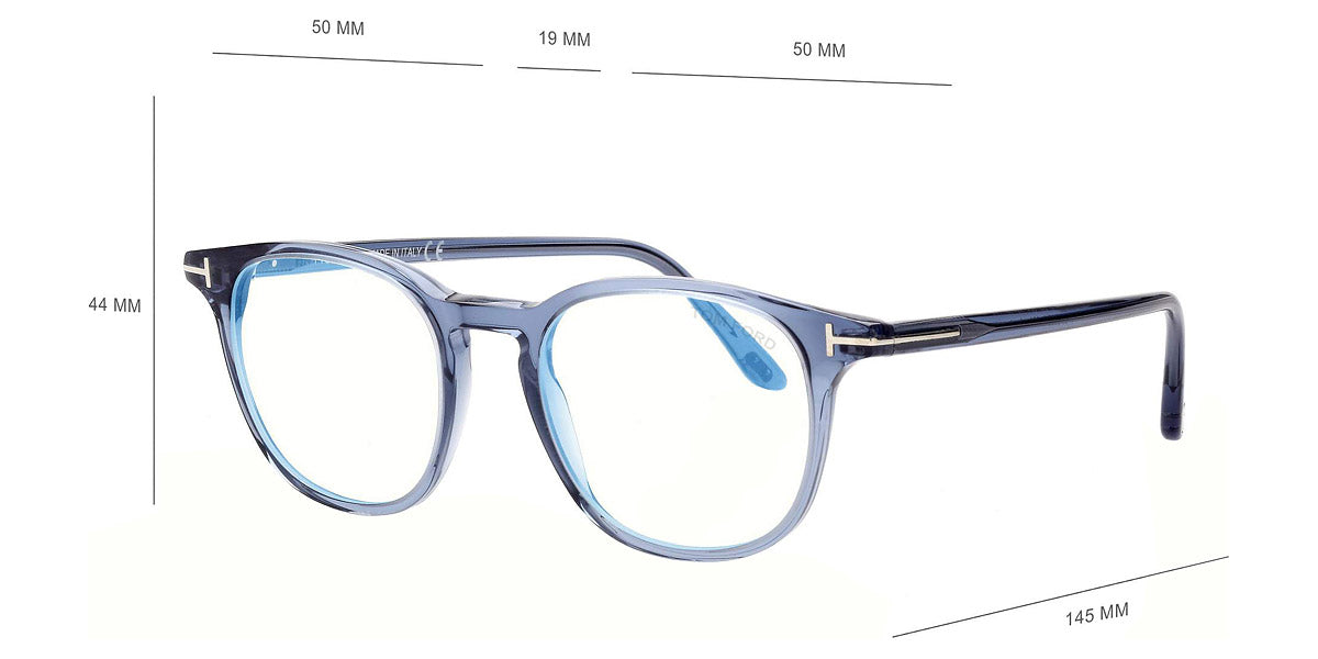 Tom Ford® FT5832-B FT5832-B 090 50 - 090 - Shiny Transparent Blue, t" Logo / Blue Block Lenses" Eyeglasses