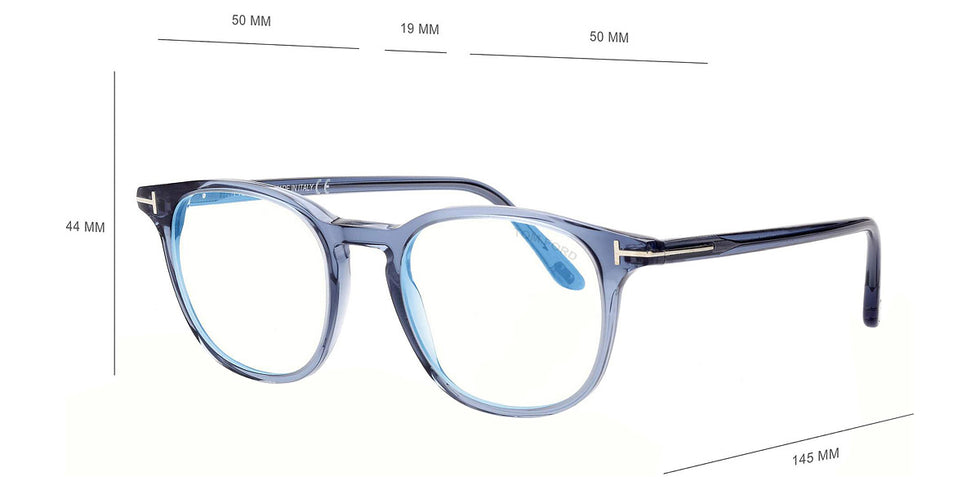 Tom Ford® FT5832-B FT5832-B 090 50 - 090 - Shiny Transparent Blue, t" Logo / Blue Block Lenses" Eyeglasses