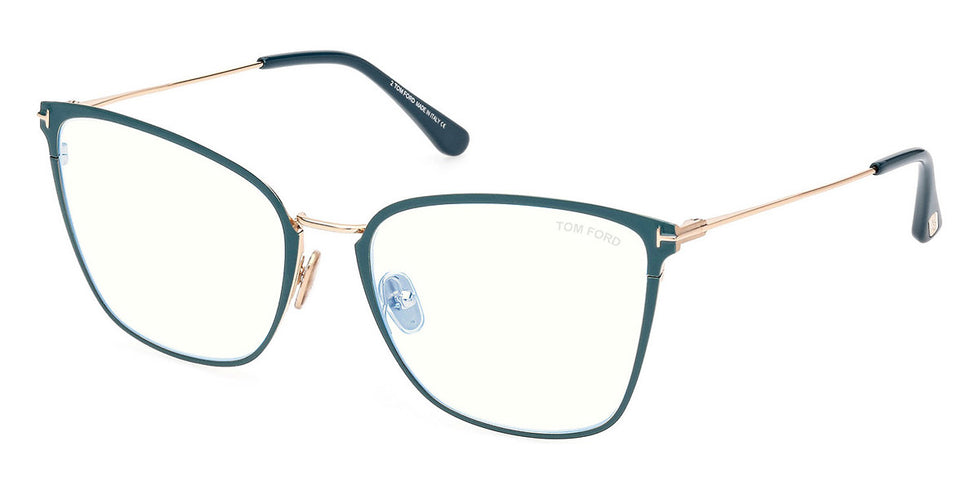 Tom Ford® FT5839-B FT5839-B 087 56 - 087 - Shiny Teal, t" Logo / Blue Block Lenses" Eyeglasses