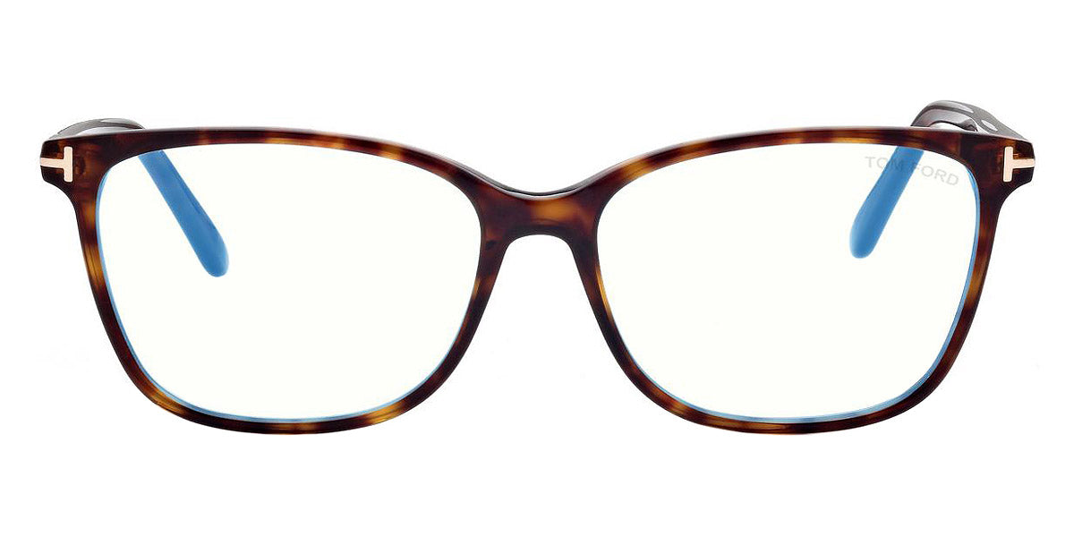 Tom Ford® FT5842-B FT5842-B 052 56 - 052 - Shiny Dark Havana, t" Logo / Blue Block Lenses" Eyeglasses