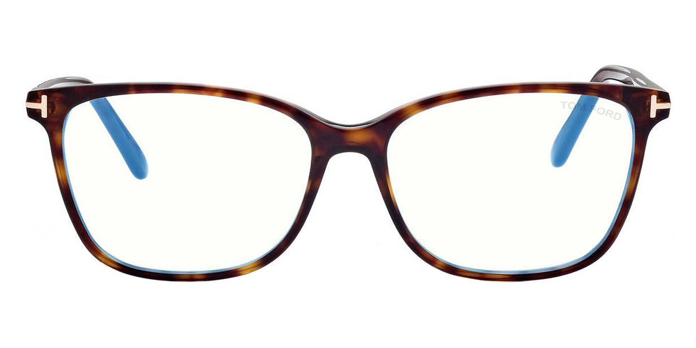 Tom Ford® FT5842-B FT5842-B 052 56 - 052 - Shiny Dark Havana, t" Logo / Blue Block Lenses" Eyeglasses
