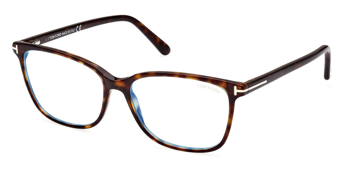Tom Ford® FT5842-B FT5842-B 052 54 - 052 - Shiny Dark Havana, t" Logo / Blue Block Lenses" Eyeglasses