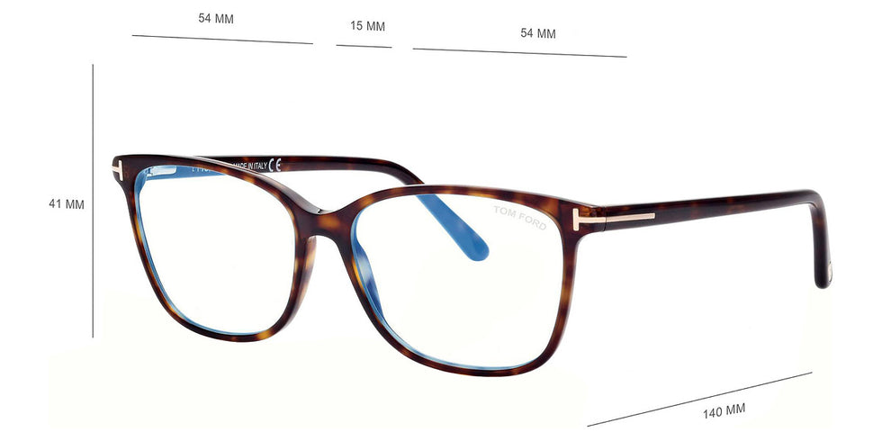 Tom Ford® FT5842-B FT5842-B 052 54 - 052 - Shiny Dark Havana, t" Logo / Blue Block Lenses" Eyeglasses