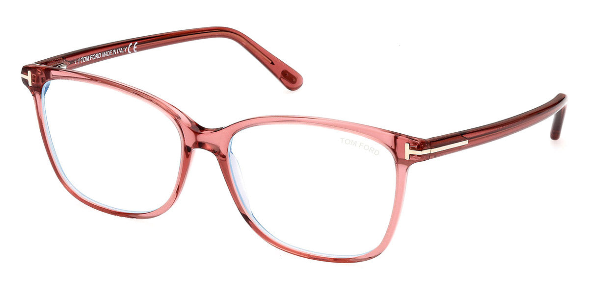 Tom Ford® FT5842-B FT5842-B 074 54 - 074 - Shiny Transparent Pink, t" Logo / Blue Block Lenses" Eyeglasses