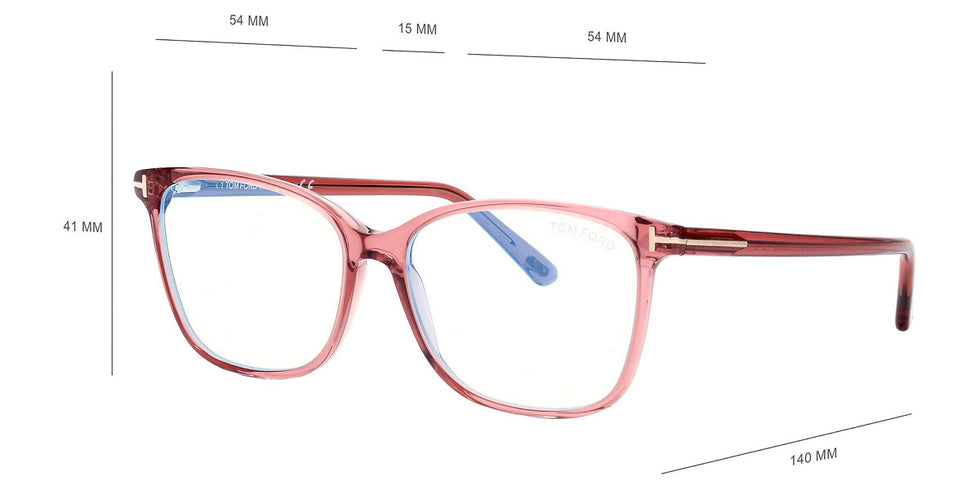 Tom Ford® FT5842-B FT5842-B 074 54 - 074 - Shiny Transparent Pink, t" Logo / Blue Block Lenses" Eyeglasses