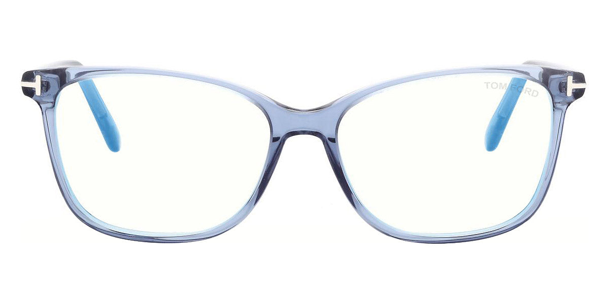 Tom Ford® FT5842-B FT5842-B 090 56 - 090 - Shiny Blue, t" Logo / Blue Block Lenses" Eyeglasses