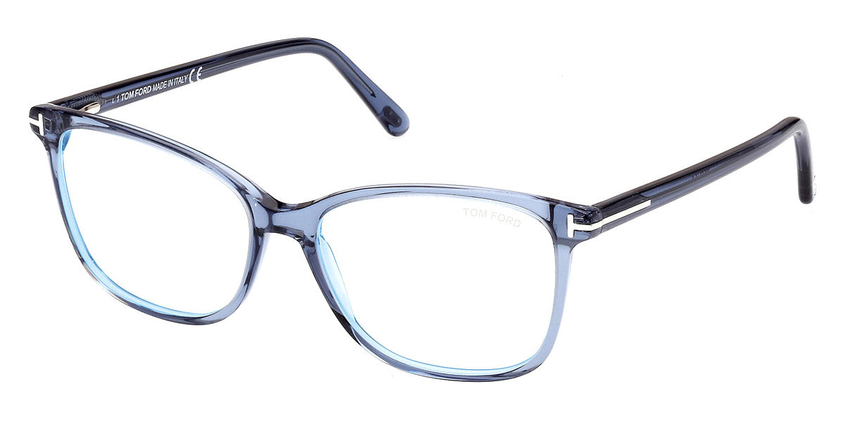 Tom Ford® FT5842-B FT5842-B 090 56 - 090 - Shiny Blue, t" Logo / Blue Block Lenses" Eyeglasses