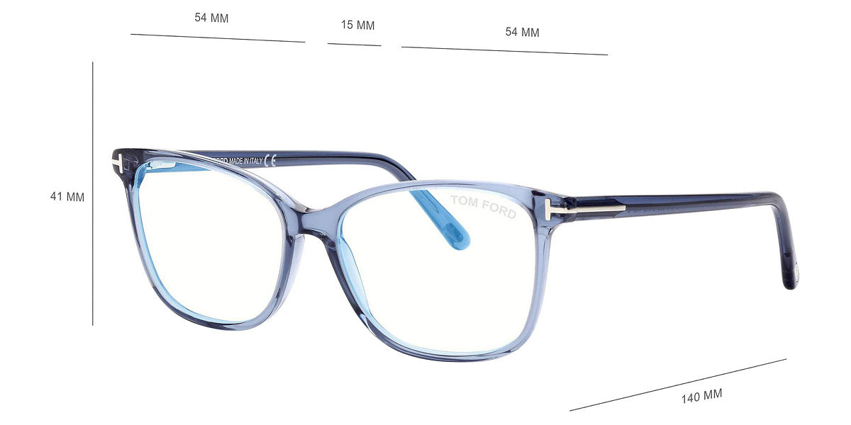 Tom Ford® FT5842-B FT5842-B 090 56 - 090 - Shiny Blue, t" Logo / Blue Block Lenses" Eyeglasses