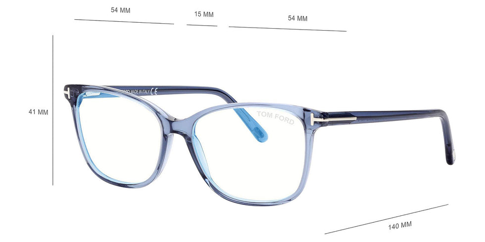 Tom Ford® FT5842-B FT5842-B 090 56 - 090 - Shiny Blue, t" Logo / Blue Block Lenses" Eyeglasses