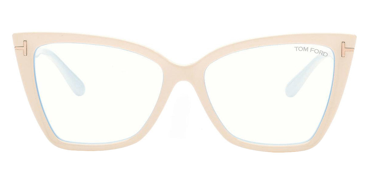 Tom Ford® FT5844-B FT5844-B 025 55 - 025 - Shiny Ivory, t" Logo / Blue Block Lenses" Eyeglasses