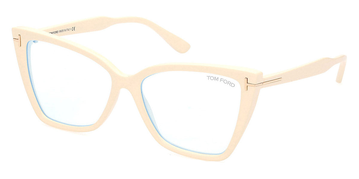 Tom Ford® FT5844-B FT5844-B 025 55 - 025 - Shiny Ivory, t" Logo / Blue Block Lenses" Eyeglasses