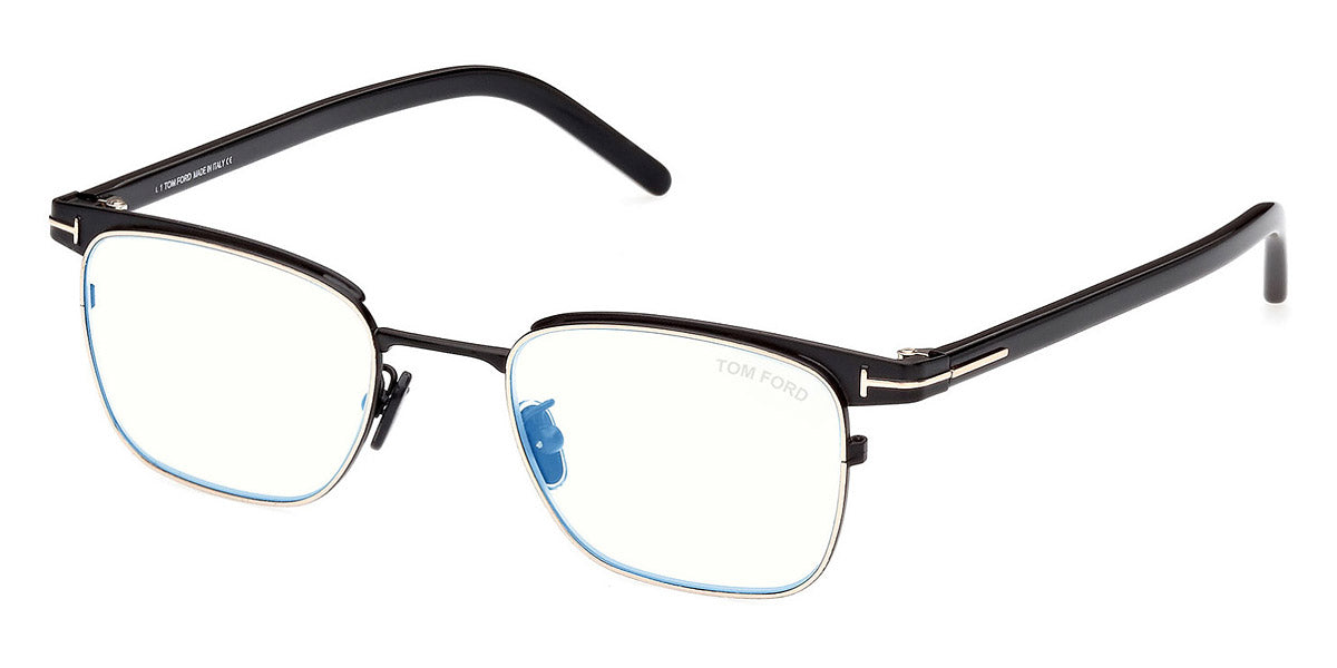 Tom Ford® FT5854-D-B FT5854-D-B 001 49 - 001 - Shiny Black, Rose Gold, t" Logo / Blue Block Lenses" Eyeglasses