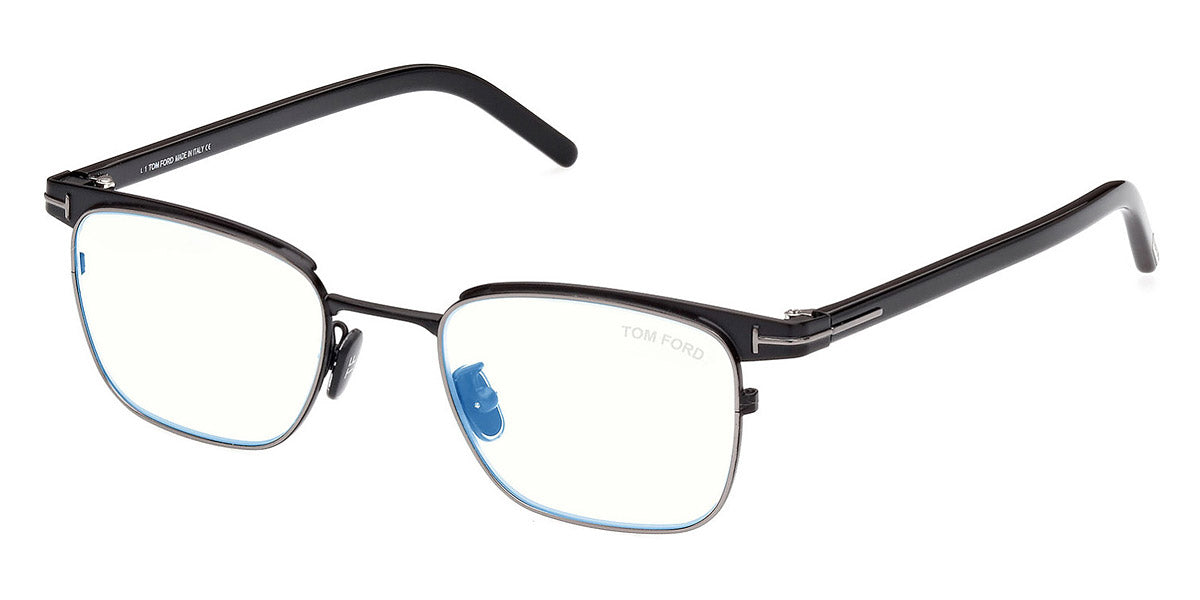 Tom Ford® FT5854-D-B FT5854-D-B 005 49 - 005 - Shiny Black, Gunmetal, t" Logo / Blue Block Lenses" Eyeglasses