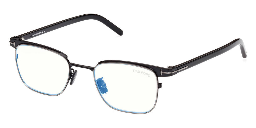 Tom Ford® FT5854-D-B FT5854-D-B 005 49 - 005 - Shiny Black, Gunmetal, t" Logo / Blue Block Lenses" Eyeglasses