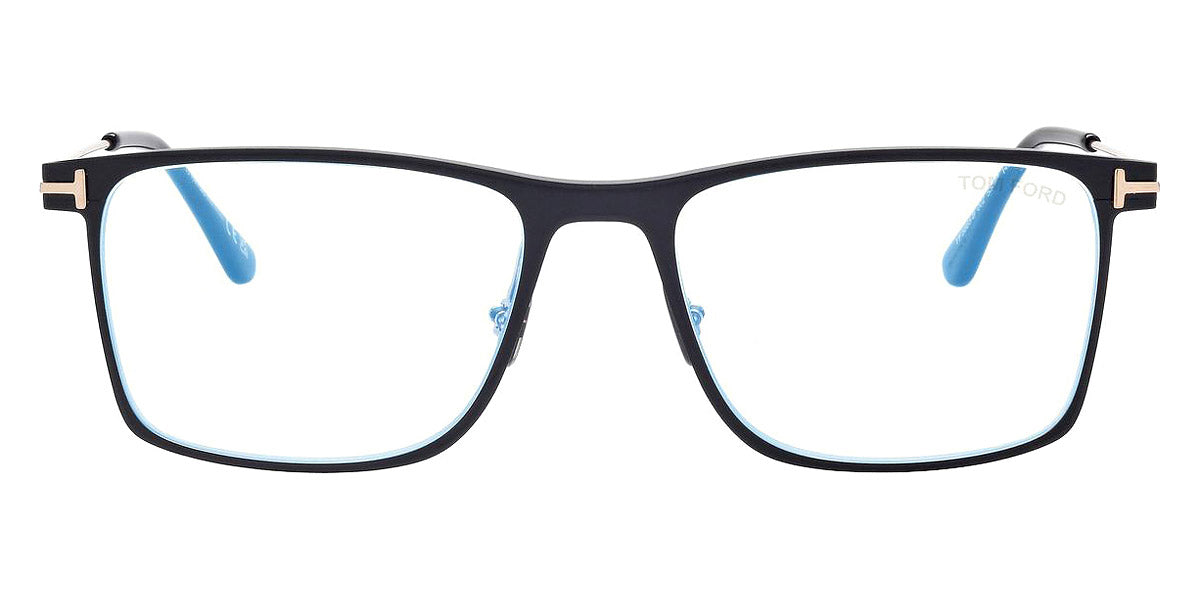 Tom Ford® FT5865-B FT5865-B 002 55 - 002 - Matte Black, Shiny Rose Gold, t" Logo / Blue Block Lenses" Eyeglasses