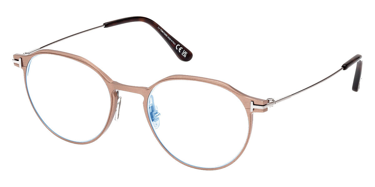 Tom Ford® FT5866-B FT5866-B 035 52 - 035 - Matte Light Bronze, Shiny Light Ruthenium, t" Logo/ Blue Block Lenses" Eyeglasses