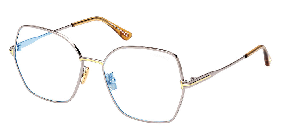 Tom Ford® FT5876-B FT5876-B 014 56 - 014 - Shiny Light Ruthenium, Transparent Amber, t" Logo/ Blue Block Lenses" Eyeglasses