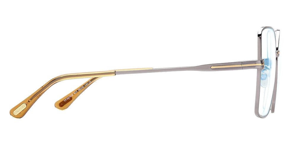 Tom Ford® FT5876-B FT5876-B 014 56 - 014 - Shiny Light Ruthenium, Transparent Amber, t" Logo/ Blue Block Lenses" Eyeglasses