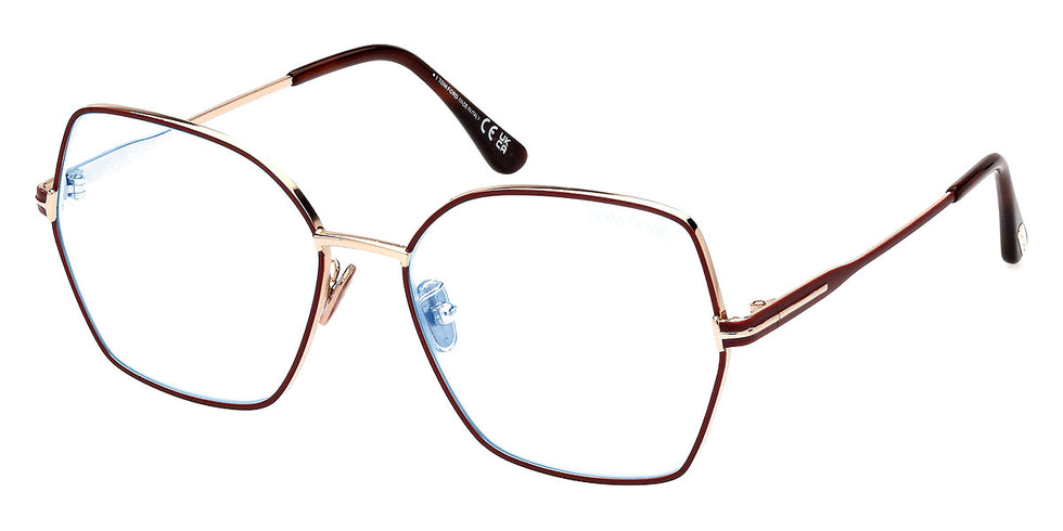 Tom Ford® FT5876-B FT5876-B 028 56 - Shiny Rose Gold and Red Enamel/Brown/T Logo Eyeglasses