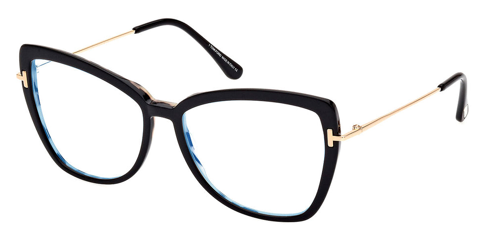 Tom Ford® FT5882-B FT5882-B 005 55 - Shiny Black/Shiny Pale Gold/T Logo Eyeglasses
