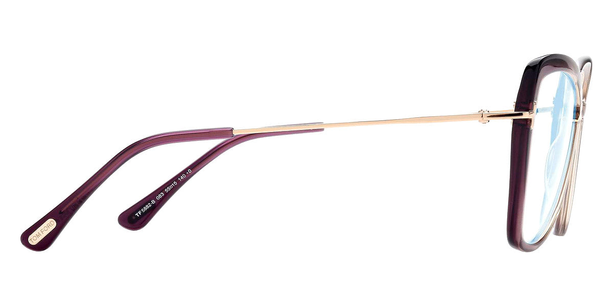 Tom Ford® FT5882-B FT5882-B 083 55 - 083 - Shiny Transp Violet & Beige, Pale Gold, t" Logo / Blue Block Lenses" Eyeglasses